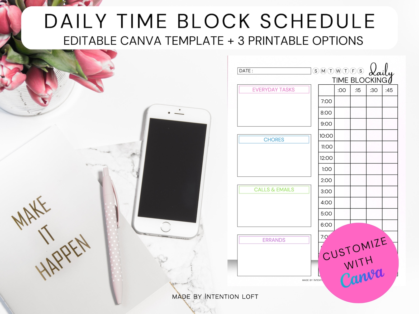 Time Blocking Planner Printable-block Schedule Planner-adhd Planner ...