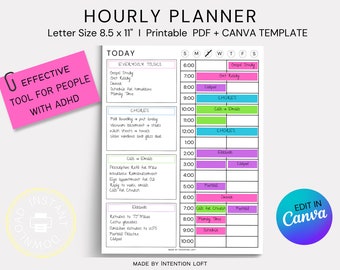 Uurplanner - ADHD Planner - Tijdblokkeringsplanner Afdrukbaar - Werk vanuit huis Planner-Productiviteitsplanner - Tijdbeheertool