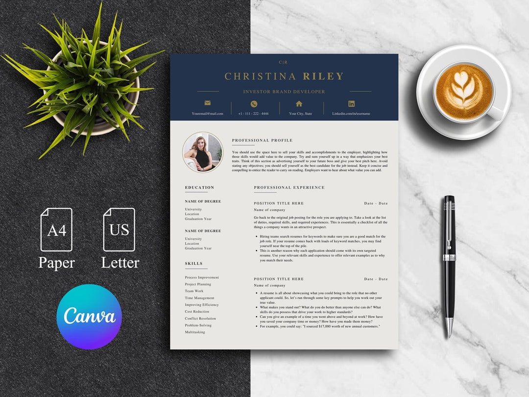 Executive Canva Resume Template | ATS Friendly (US Letter+a4) (5 Pages ...