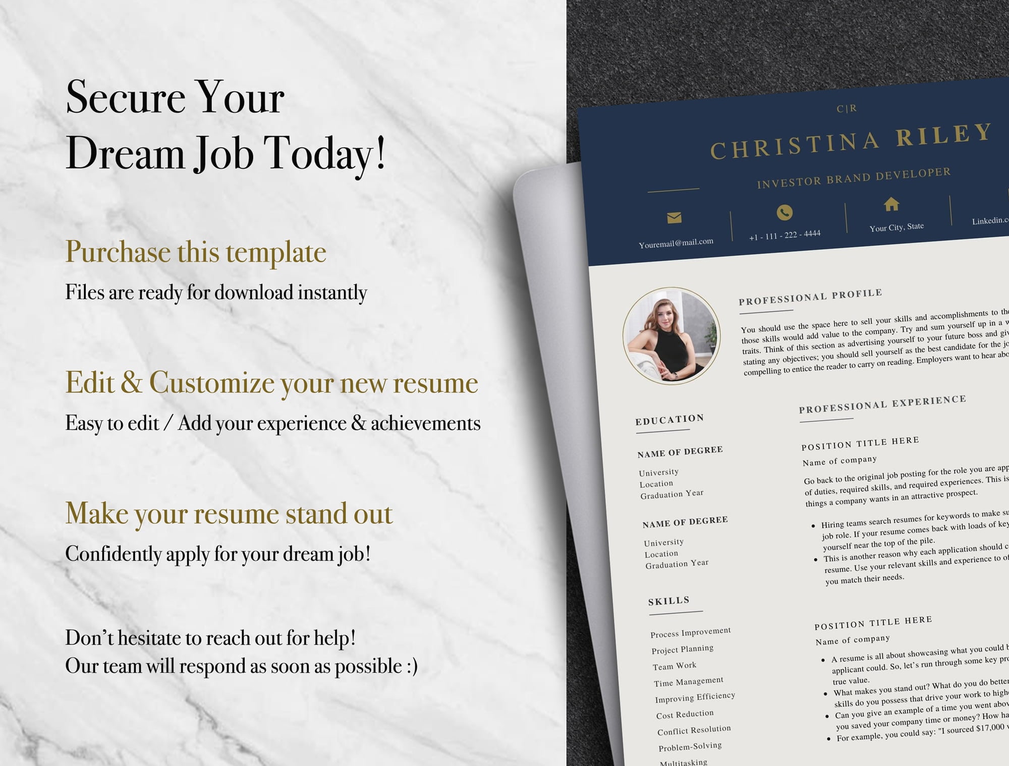 Executive Canva Resume Template | ATS Friendly (US Letter+a4) (5 Pages ...