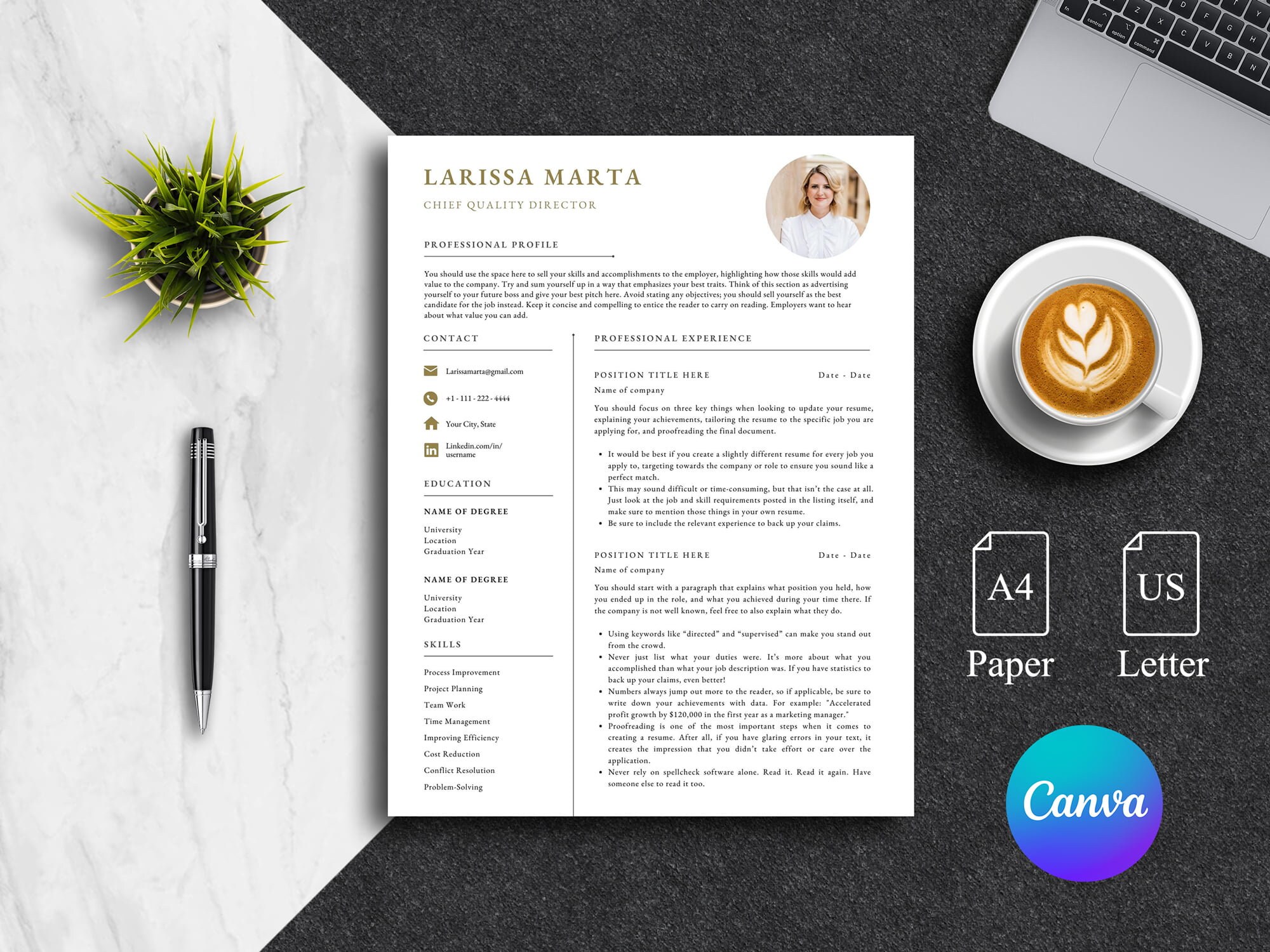Canva Resume Template Canva CV Template Professional Resume - Etsy