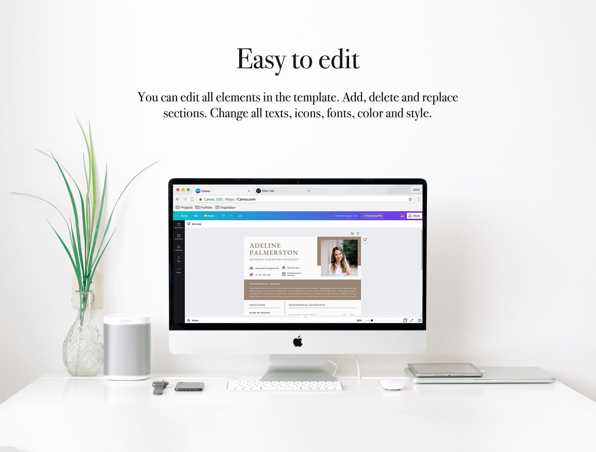 Canva Minimalist Resume Template Canva Professional Resume - Etsy
