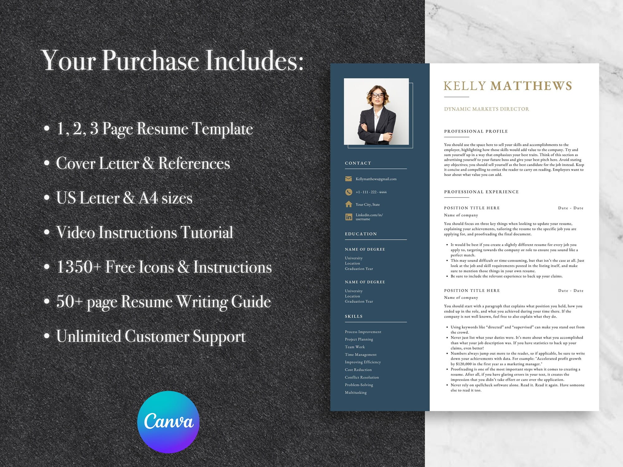 Clean Canva Resume Template for Canva Canva CV Template Cover Letter ...