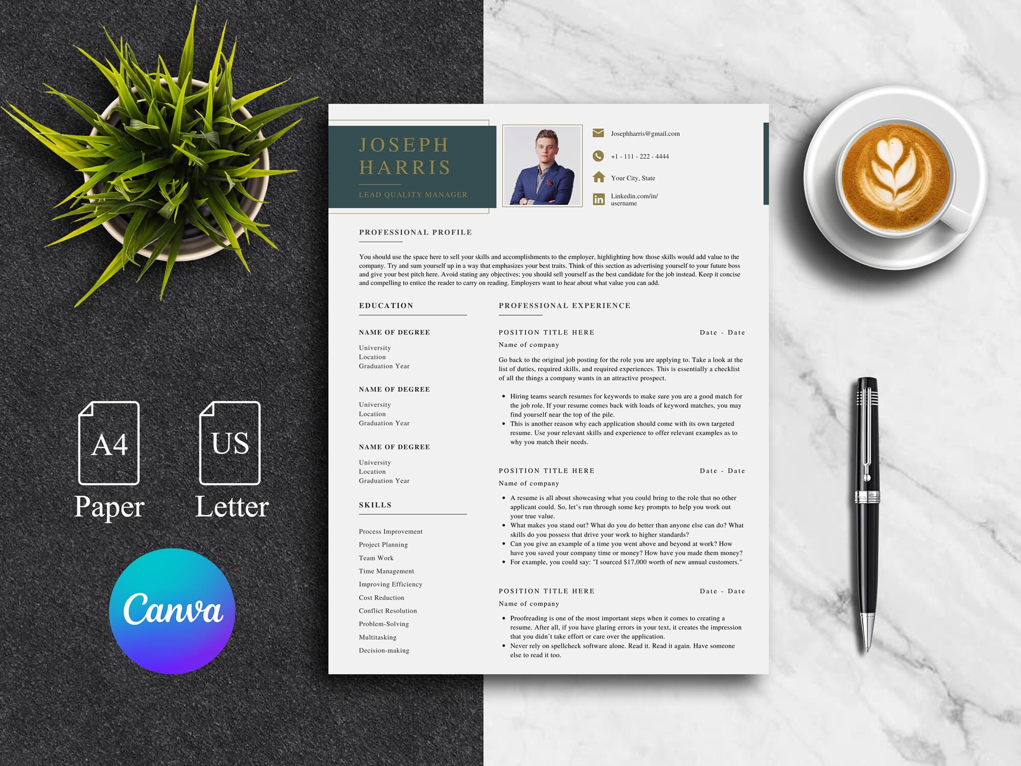 Clean Modern Canva Resume Template for Canva Canva CV - Etsy