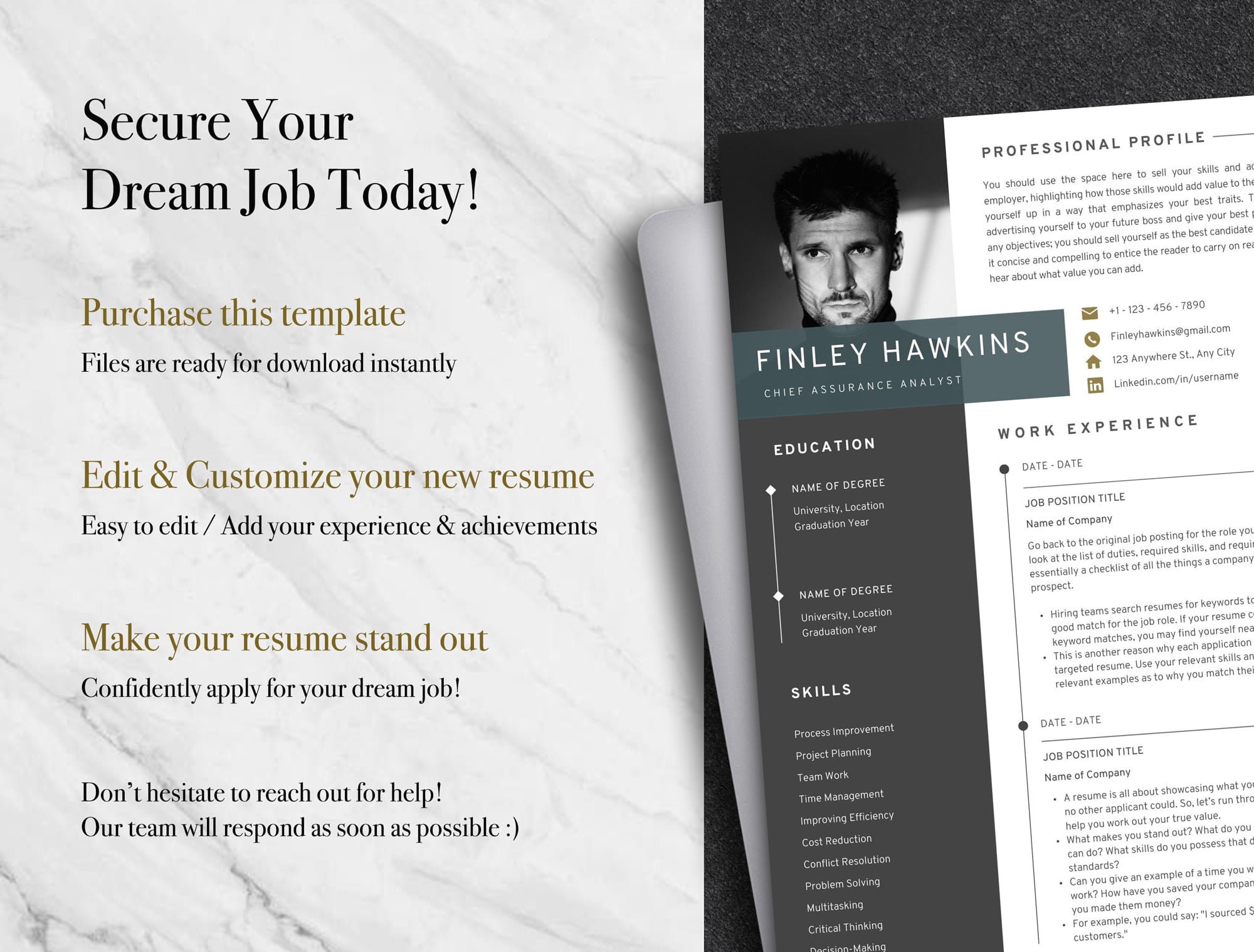 Clean Modern Executive Canva Resume Template Professional - Etsy