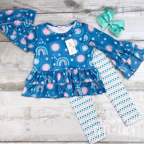Pete + Lucy Rainbows and Clouds Pant Set