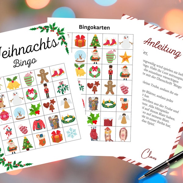 Weihnachtsbingo - Christmas Bingo - PDF Druck - Spiel für Kinder und Erwachsene