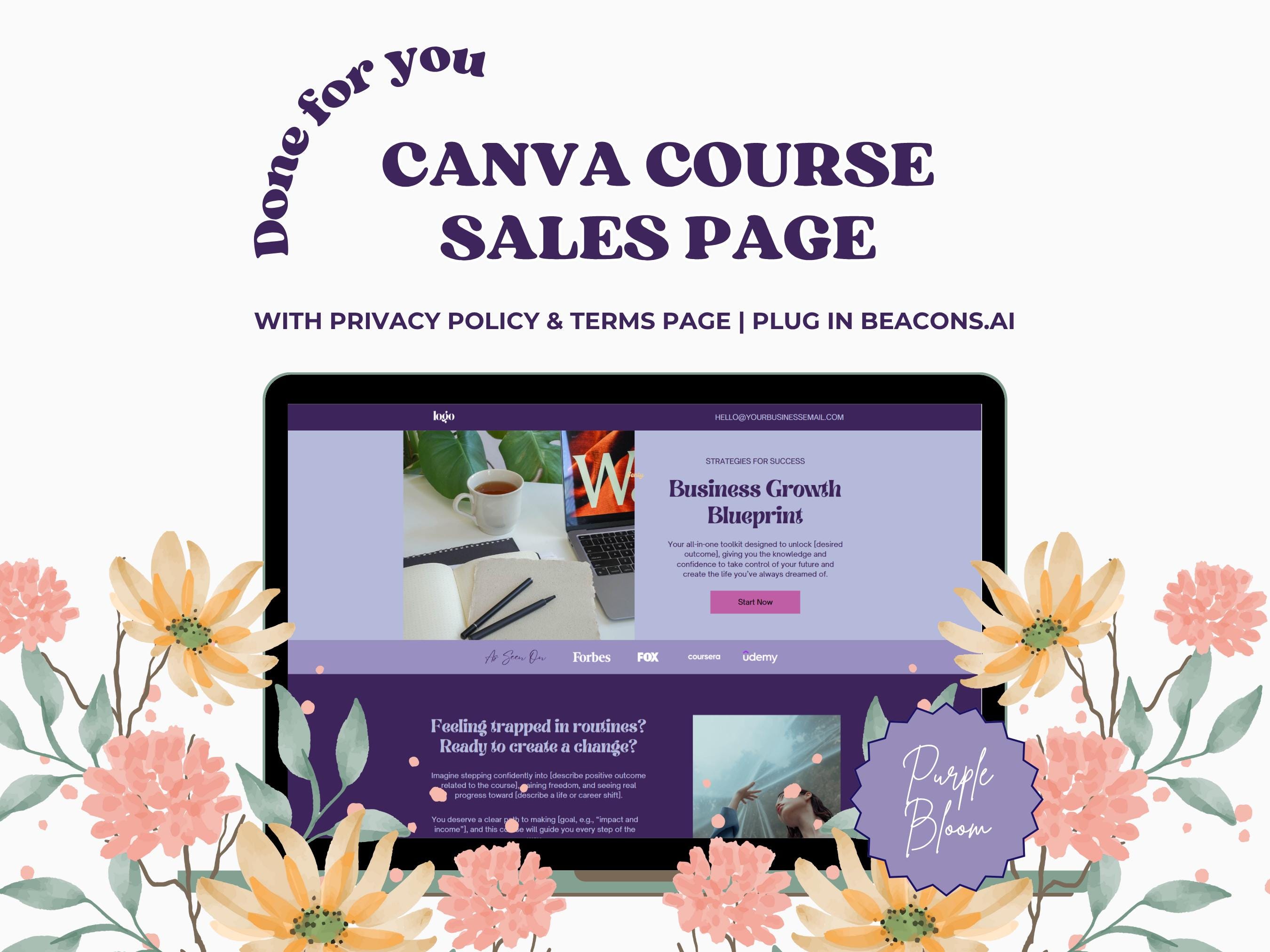 Canva Course Sales Page Template for Coaches | Editable Beacons Funnel ...