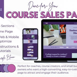 Course Sales Page for Beacons.ai | High-Converting Landing Page | Editable Canva Template | Purple Sales Page