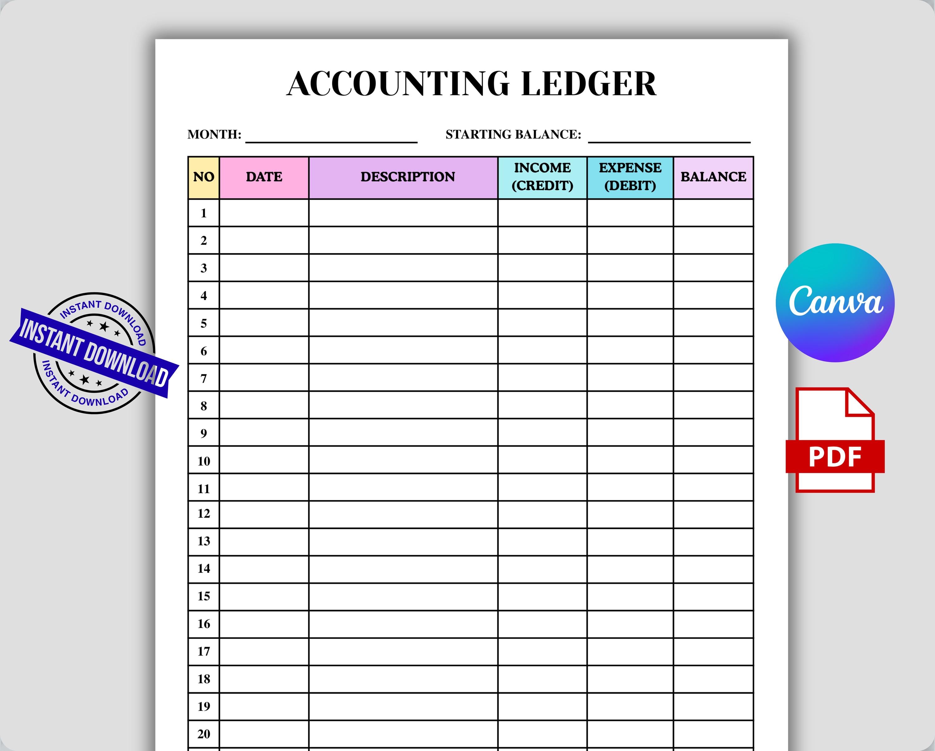 Accounting Ledger Template | Bookkeeping Record Sheet & Expense Tracker ...