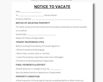 Mitteilung zur Räumung Brief, bearbeitbare Mitteilung zur Räumung, Mitteilung zur Räumung Vorlage, Mitteilung zur Räumung vom Eigentümer, Räumungsmitteilung, PDF, Canva