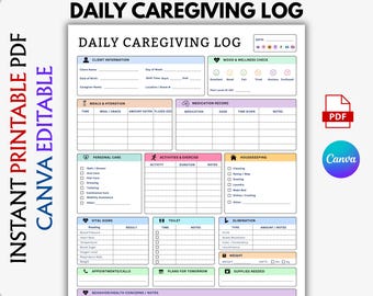 Tagebuch für Pflegeeltern, Pflegerin, Pflegekraft, Seite für Notizen, Canva Editable, druckbares PDF