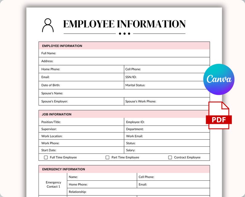 Employee Form Image Header Employee Information Form. New Hire Forms. HR Templates. Employee ...