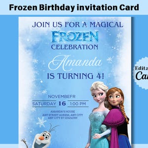 Frozen Birthday Invitation | Magical Frozen Party Invite | Editable Template | Anna & Elsa | Kids Birthday Celebration | Frozen Invitation
