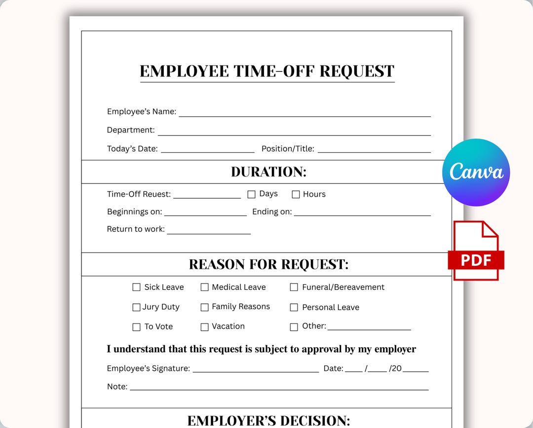 Employee Time-off Request Template. Editable Vacation Request Form ...