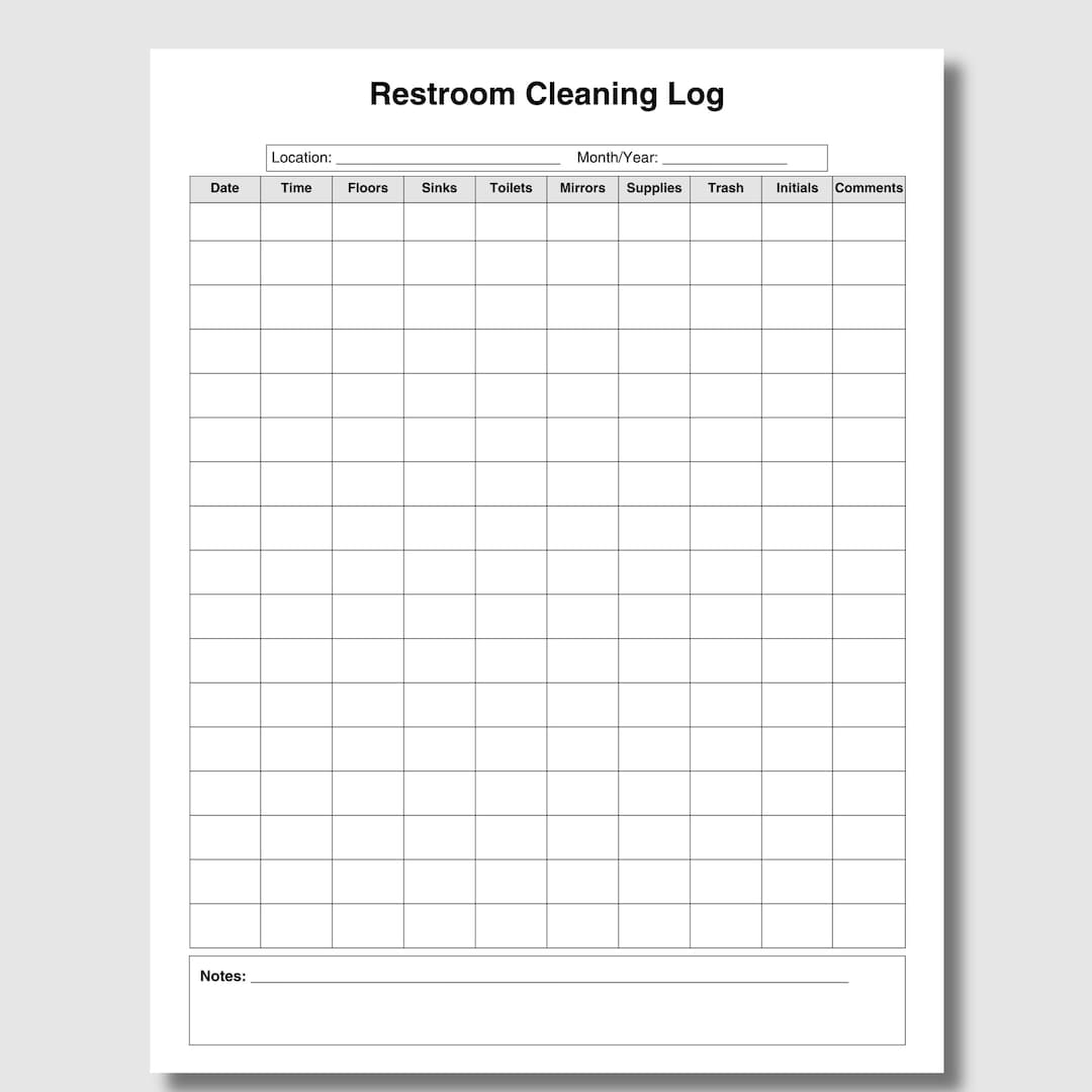 Restroom Service Log EDITABLE Restroom Cleaning Log for Business. Bathroom Cleaning Log ...