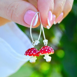 Red Mushroom Earrings, Murano Glass, Lampwork image 1