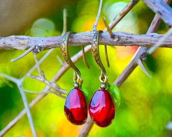 Pomegranate Earrings, Spring Earrings, Red Jewelry, Classic Earrings, Fruit Earrings, Small Earrings, Minimalist Earrings, Gift For Her