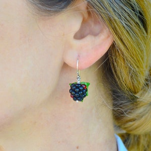 Blackberry Earrings, Minimalist Earrings, Berry Earrings, Glass Earrings, Lampwork