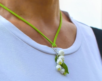 Flower Necklace, Glass Necklace, Lily Of The Valley, Murano Glass, Lampwork