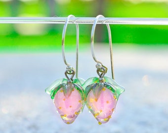 Wild Strawberry Earrings, Pink Berry earrings, Murano Glass