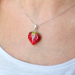 Lucky Strawberry Necklace, Handmade, 925 Sterling Silver, Murano Glass, Lampwork  (Classic version)