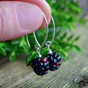 Blackberry Earrings, Minimalist Earrings, Murano Glass, Lampwork