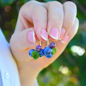 Blueberry Earrings, Glass Berries, Drop Earrings, Food Earrings, Murano Glass, Lampwork