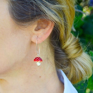 Red Mushroom Earrings, Murano Glass, Lampwork image 2