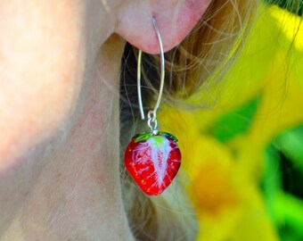 Strawberry Earrings, Realistic Berry, Earrings For Women, Gifts For Her, Murano Glass