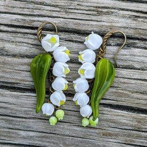 Lily Of The Valley Earrings, Long Earrings, White Flower, Flower Earrings, Nature Inspired, Glass Earrings