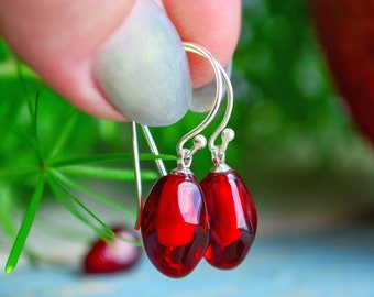 Pomegranate Earrings, Fruit Earrings, Lampwork, Red Earrings, Minimalist Earrings, Dainty Earrings, Gift for Her