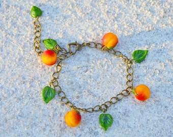 Fruit Bracelet, Peaches Jewelry, Glass Bracelet, Murano Glass