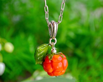 CloudBerry Necklace, Glass Berry Pendant, Orange Jewelry, Minimalist Necklace, Gift For Girlfriend, Women's Day Gift, Gift for Her