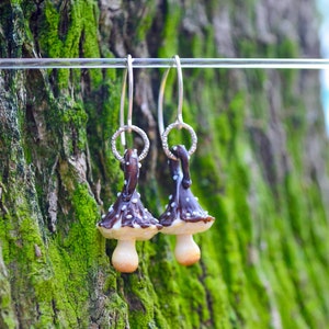 Mushroom Earrings, Autumn Earrings, Murano Glass, Lampwork Mushroom earrings