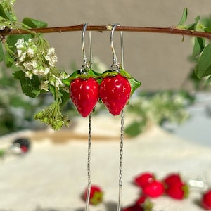 Orecchini Lucky Wild Strawberry, fatti a mano, argento sterling 925, vetro di Murano, lavorazione a lume