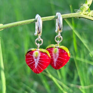 Strawberry Earrings,  Glass Berries, Sterling Silver, Murano Glass, Lampwork