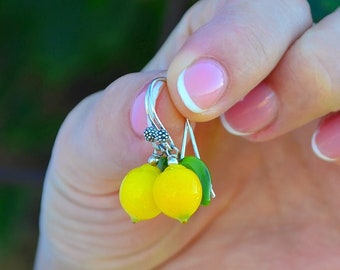Murano Glass Lemon Earrings, Cute Earrings, Lampwork, Gift For Girlfriend, Gift For Daughter, Gift For Sister, Gifts For Her