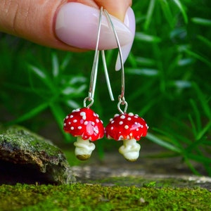 Red Mushroom Earrings, Murano Glass, Lampwork image 8