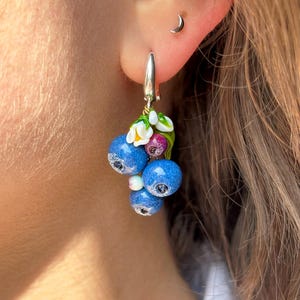Lucky Blueberry Earrings, 925 Sterling Silver, Murano Glass, Handcrafted, Lampwork