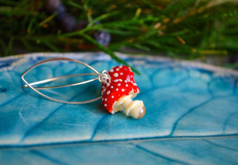 Red Mushroom Earrings, Murano Glass, Lampwork image 9