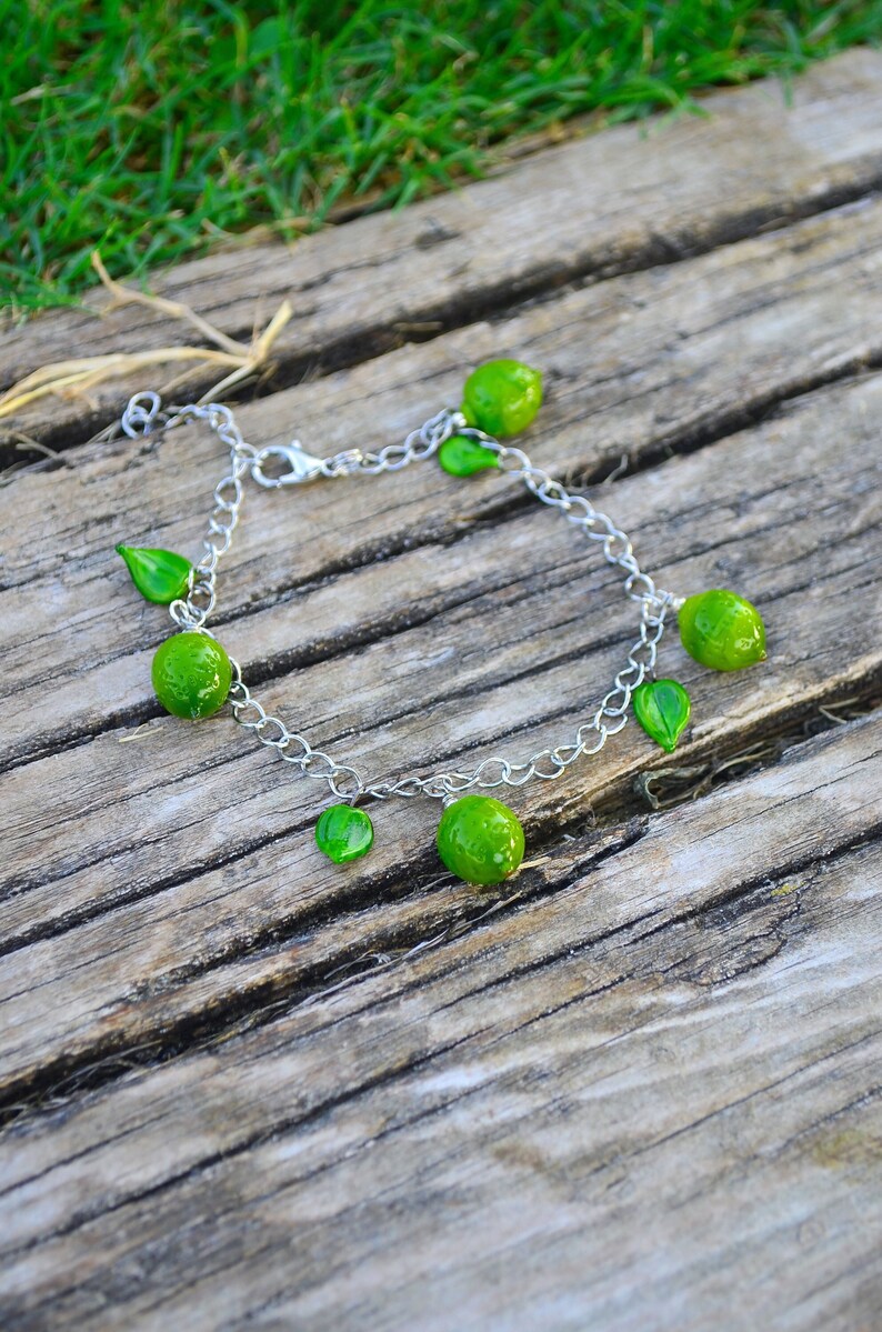 Lime Bracelet, Fruit Bracelet, Minimalist Bracelet, Handcrafted Glass Jewelry image 4