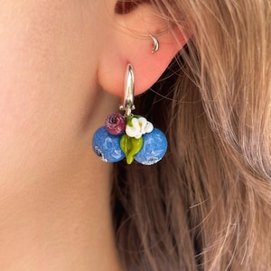 Lucky Blueberry Earrings, 925 Sterling Silver, Murano Glass, Handcrafted, Lampwork