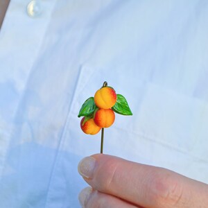 Fruit Pin Brooch, Peaches Brooch, Murano Glass, Fruit Jewelry image 7