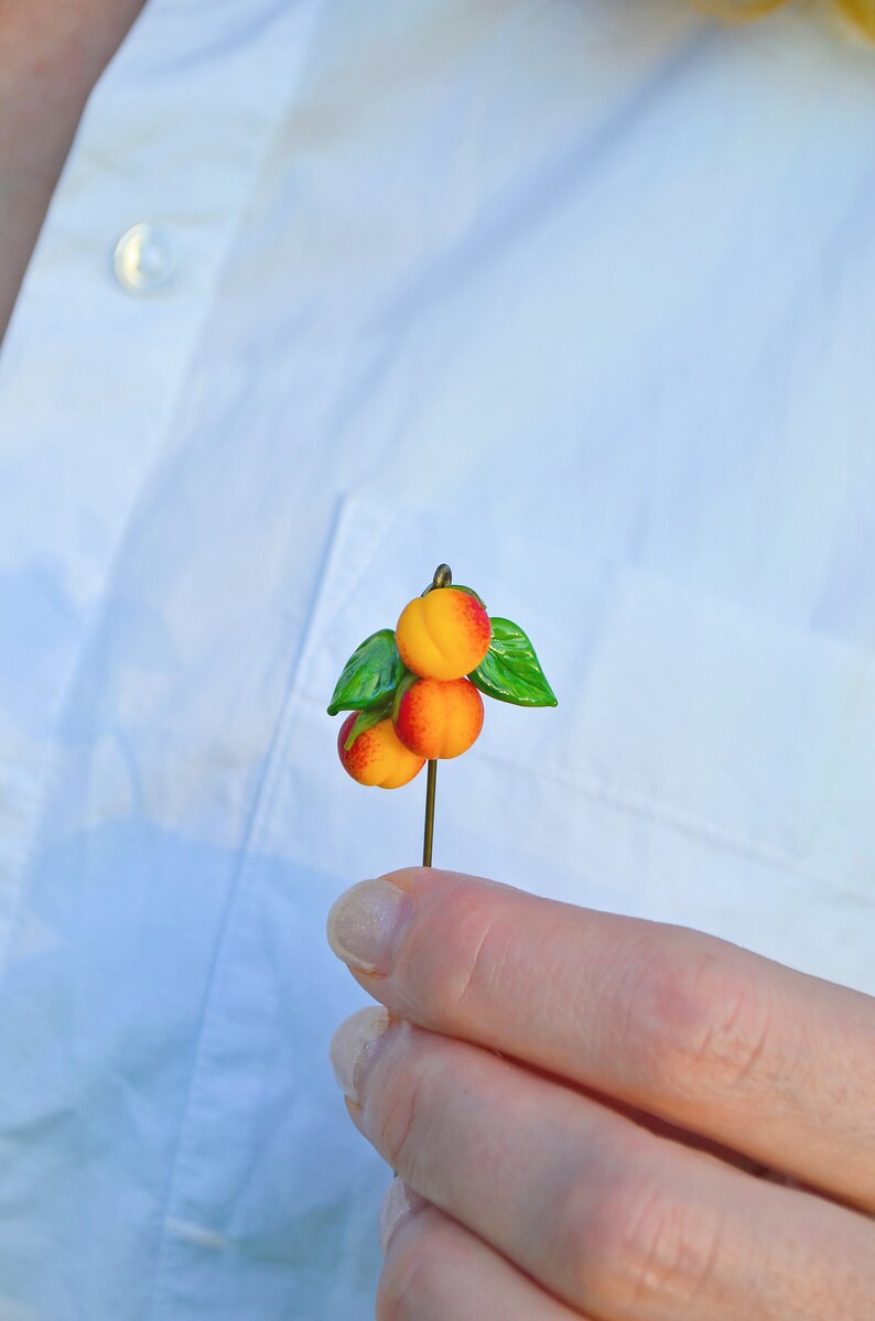 Fruit Pin Brooch, Peaches Brooch, Murano Glass, Fruit Jewelry image 7