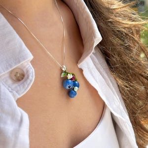 Lucky Blueberry Necklace, Handmade, 925 Sterling Silver, Murano Glass, Lampwork