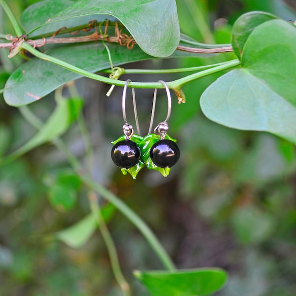 Black Currant Earrings, Murano Glass