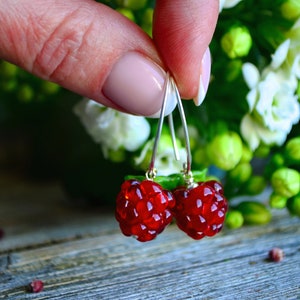 Raspberry Earrings, Glass Berries, Drop Earrings, Food Earrings, Murano Glass, Lampwork image 9