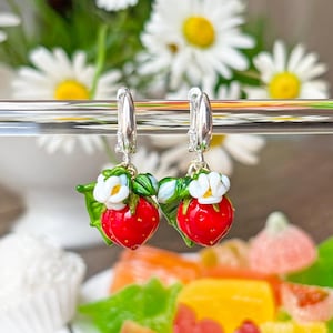 Lucky Strawberry Earrings, 925 Sterling Silver, Murano Glass, Handcrafted, Lampwork