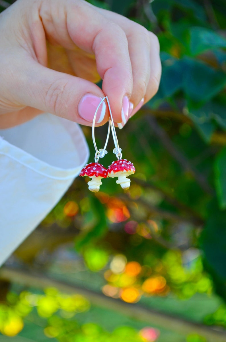 Red Mushroom Earrings, Murano Glass, Lampwork image 4